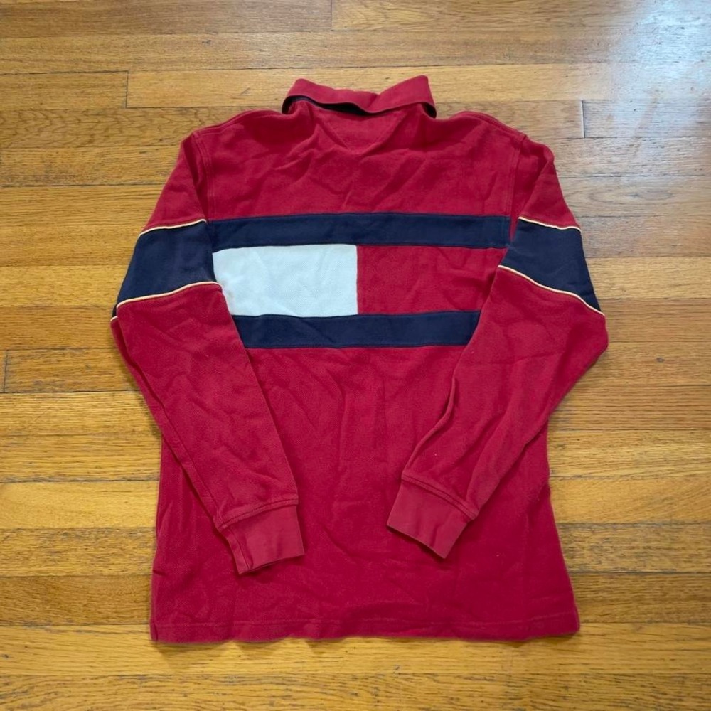 Tommy Hilfiger Red Navy White Long Sleeve Rugby Shirt